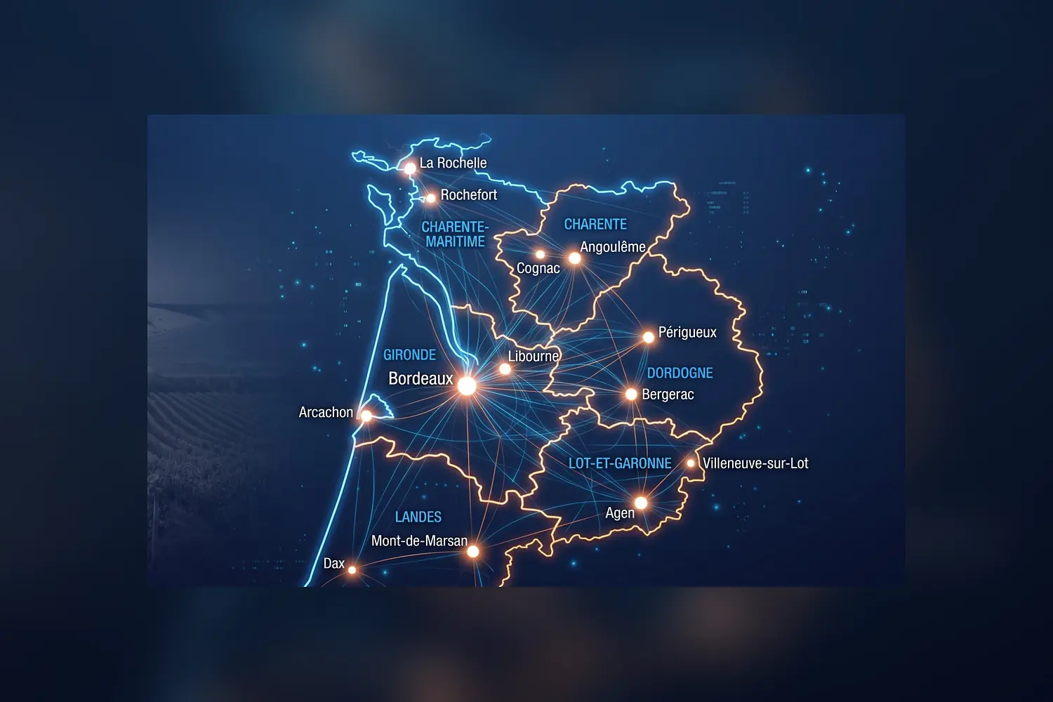 Carte du réseau Cybera Télécom en Gironde et bassin aquitain