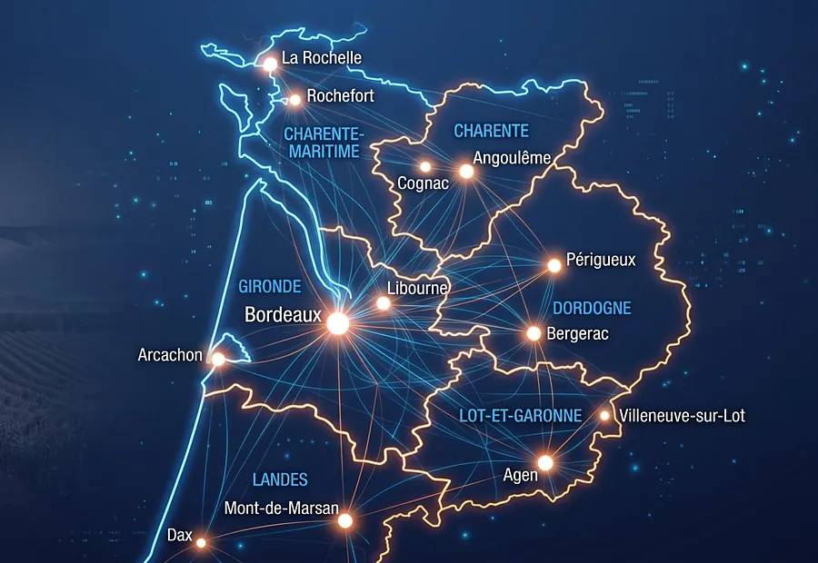 Carte du réseau Cybera sur le bassin aquitain