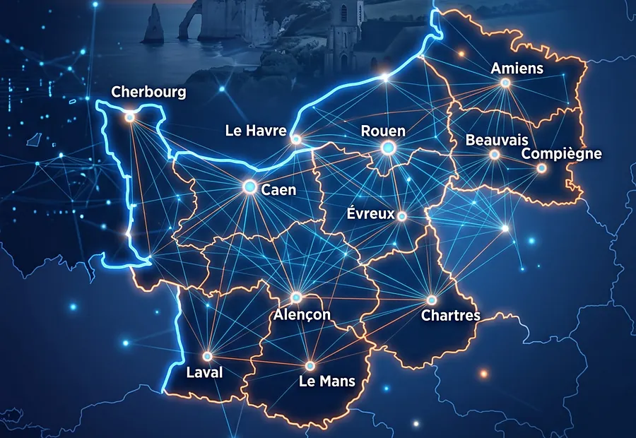 Carte du réseau Cybera en Normandie élargie